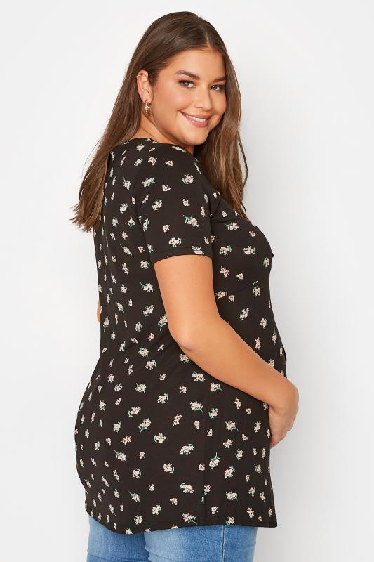 BUMP IT UP MATERNITY Plus Size Black Floral Keyhole Top | Yours Clothing 3
