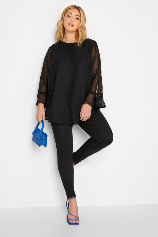 YOURS Plus Size Curve Black Sheer Bell Sleeve Blouse | Yours Clothing  2
