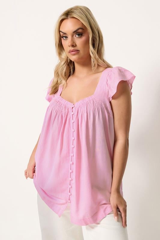  YOURS Curve Pink Linen Cap Sleeve Top