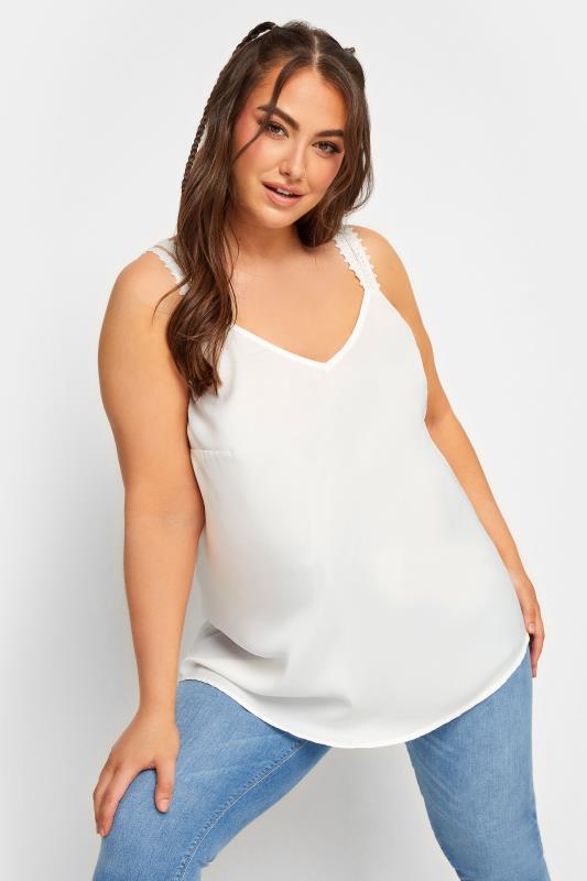 LIMITED COLLECTION Plus Size White Embroidered Strap Vest Top | Yours Clothing 1