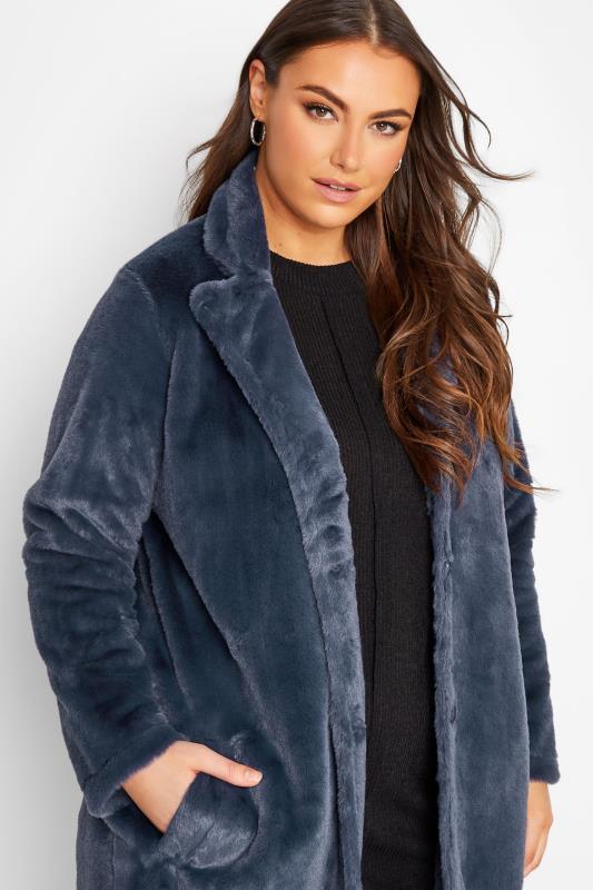 YOURS Plus Size Curve Navy Blue Faux Fur Coat | Yours Clothing  4