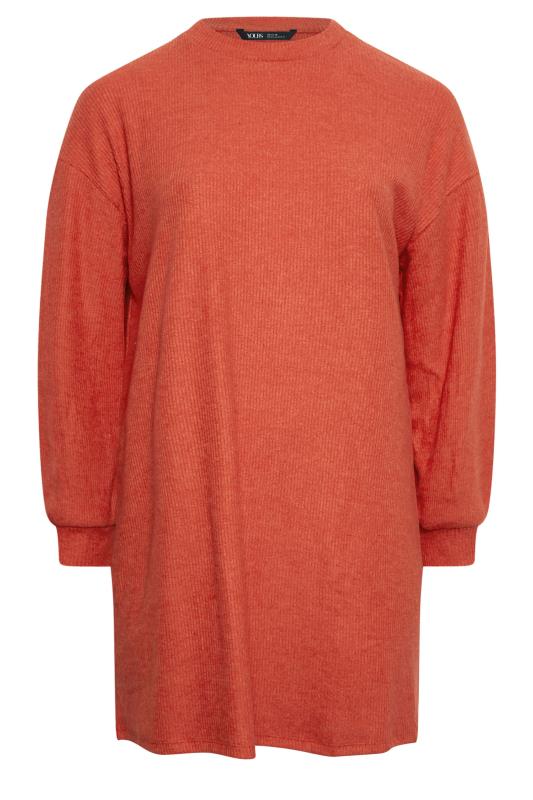 YOURS Curve Orange Soft Touch Ribbed Jumper Dress | Yours Clothing 5
