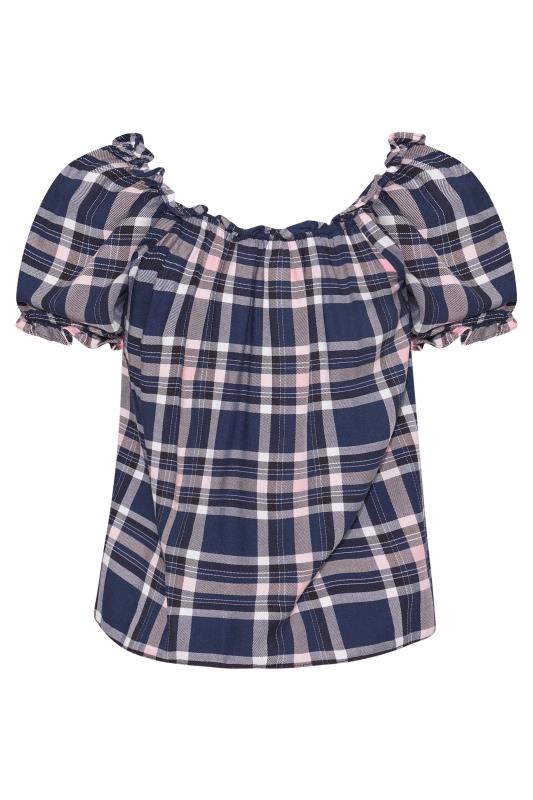 Petite Navy Blue Check Gypsy Detail Top 7