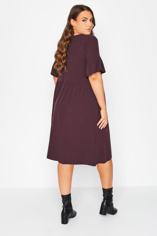Plus Size Plum Purple Ribbed Smock Dress | Yours Clothing 3