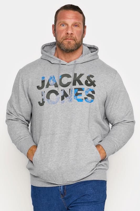 Plus Size  JACK & JONES Big & Tall Grey Logo Hoodie