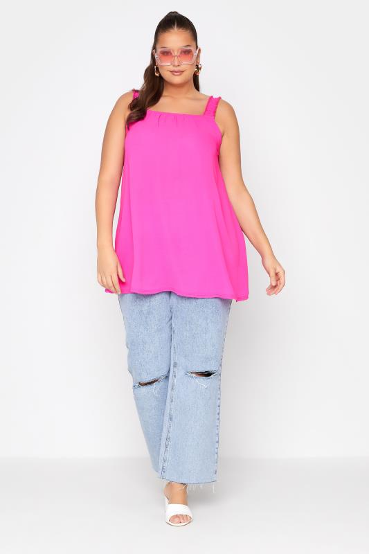 LIMITED COLLECTION Curve Hot Pink Shirred Strap Vest Top 2