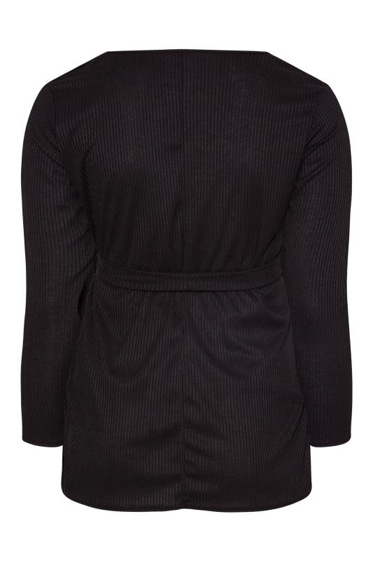 BUMP IT UP MATERNITY Plus Size Black Ribbed Tie Waist Lounge Top | Yours Clothing 7