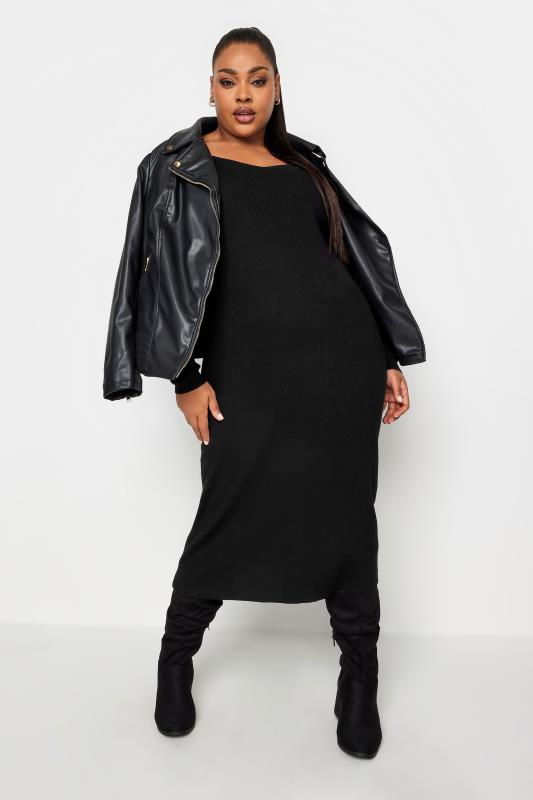 YOURS Plus Size Black Sweetheart Neck Midi Jumper Dress | Yours Clothing 2