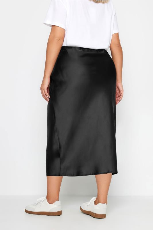 YOURS Plus Size Black Satin Midi Skirt | Yours Clothing 3