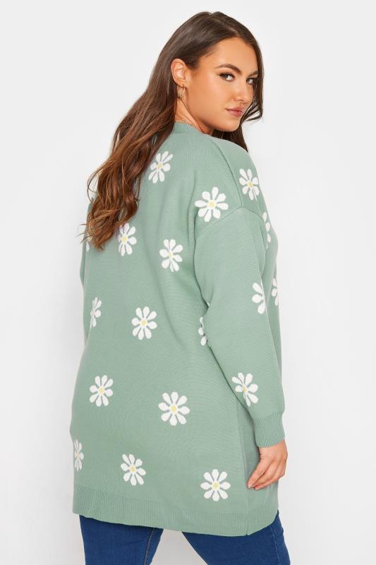 Curve Mint Green Floral Print Knitted Cardigan_D.jpg