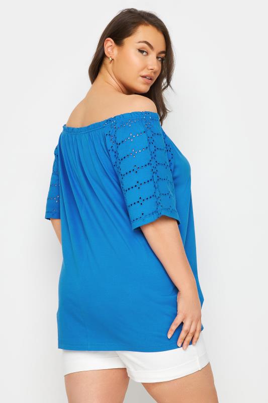 YOURS Plus Size Blue Broderie Anglaise Bardot Top | Yours Clothing 3