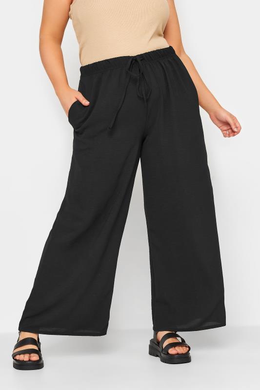 YOURS Plus Size Black Twill Wide Leg Trousers | Yours Clothing 1