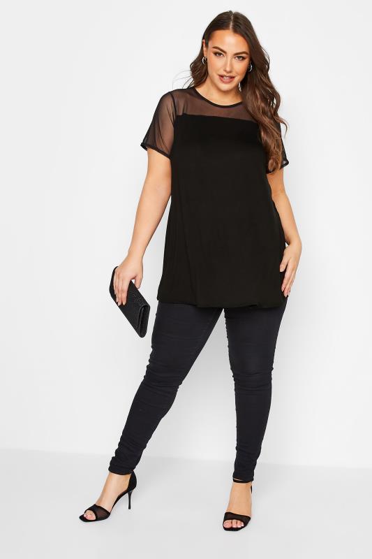 Curve Black Short Sleeve Mesh Top | Yours Clothing 2