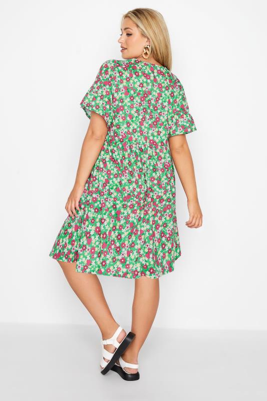 Curve Green Floral Smock Tunic Dress 3