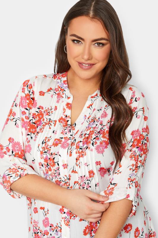 Plus Size White & Pink Floral Print Pintuck Shirt | Yours Clothing 4
