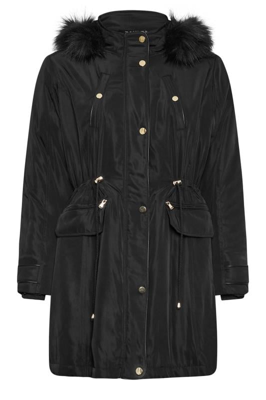 YOURS Plus Size Black Faux Fur Trim Parka Jacket | Yours Clothing 5