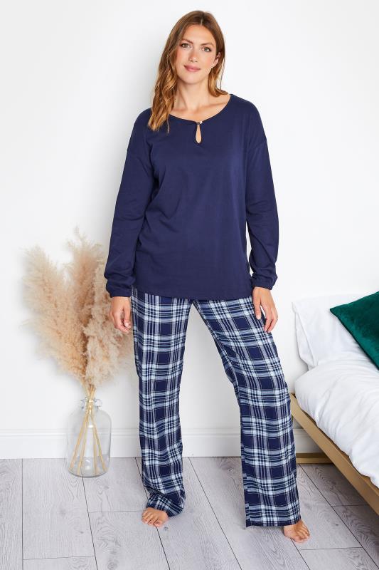 LTS Tall Women's Mid Blue Keyhole Pyjama Top | Long Tall Sally 2