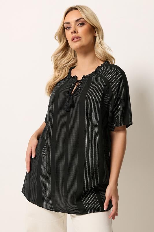  YOURS blusa negra bordada con cuello de muesca