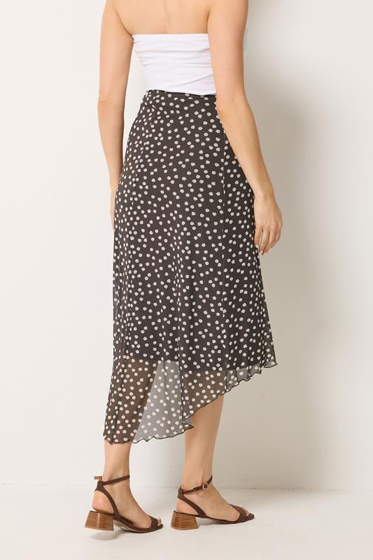 LTS Tall Women's Chocolate Brown Polka Dot Dipped Hem Mesh Midi Skirt | Long Tall Sally 4