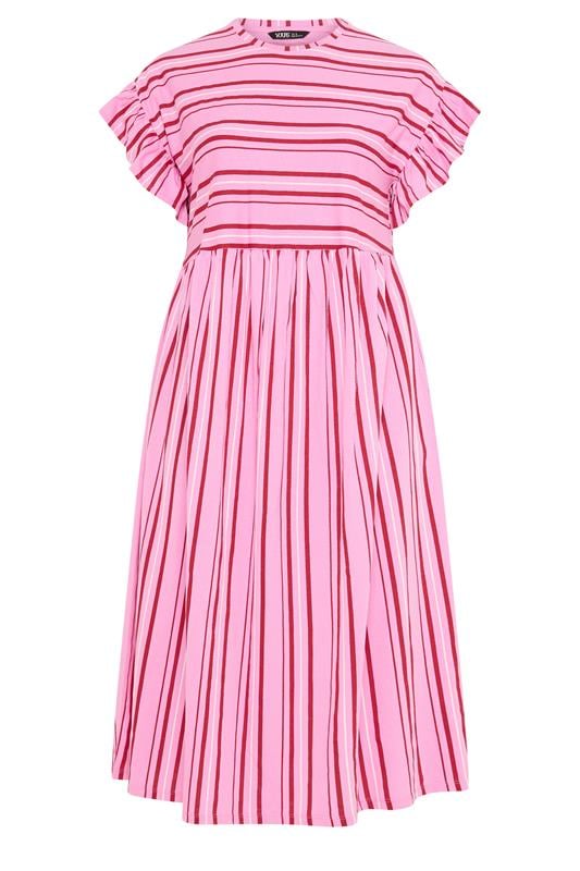 YOURS Plus Size Pink Stripe Frill Sleeve Dress | Yours Clothing 5