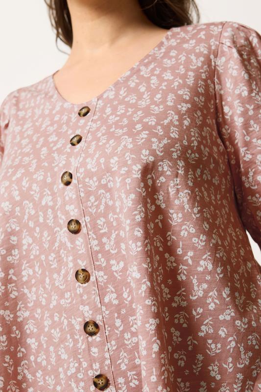 YOURS Plus Size Pink Floral Button Front Top | Yours Clothing 4