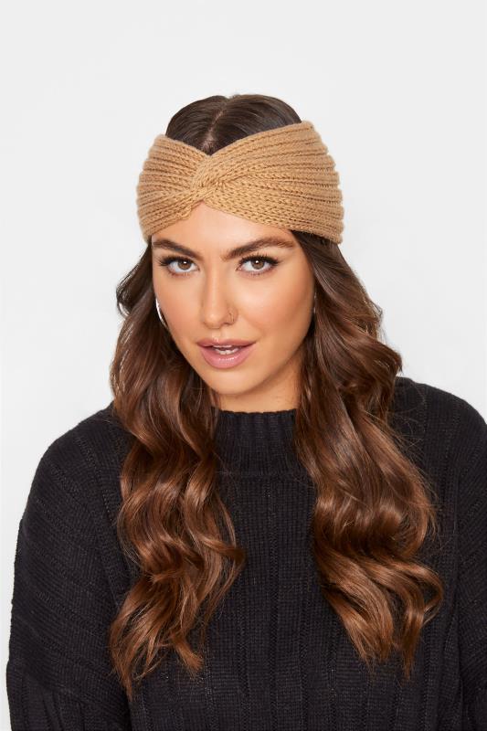Beige Brown Knitted Twist Headband 2