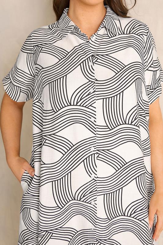 EVANS Plus Size White & Black Linear Shirt Dress | Evans 5