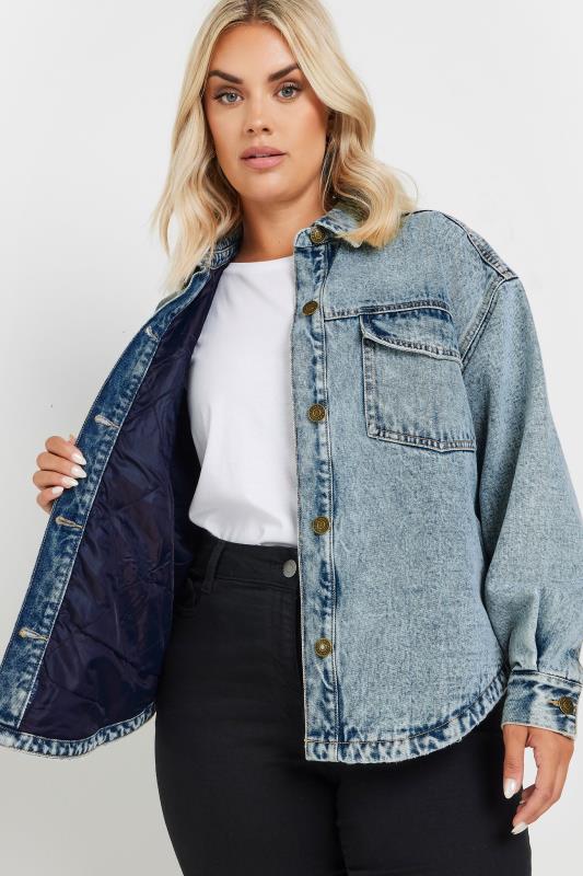 YOURS Plus Size Blue Quilted Denim Shacket | Yours Clothing 5