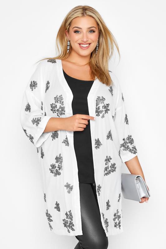 LUXE Curve White Hand Embellished Kimono 1