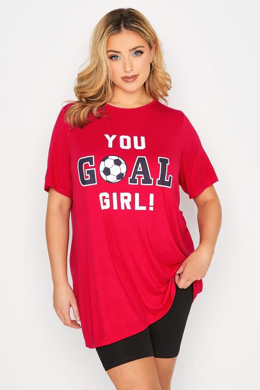 LIMITED COLLECTION Plus Size Red World Cup 'You Goal Girl!' Football T-Shirt 1