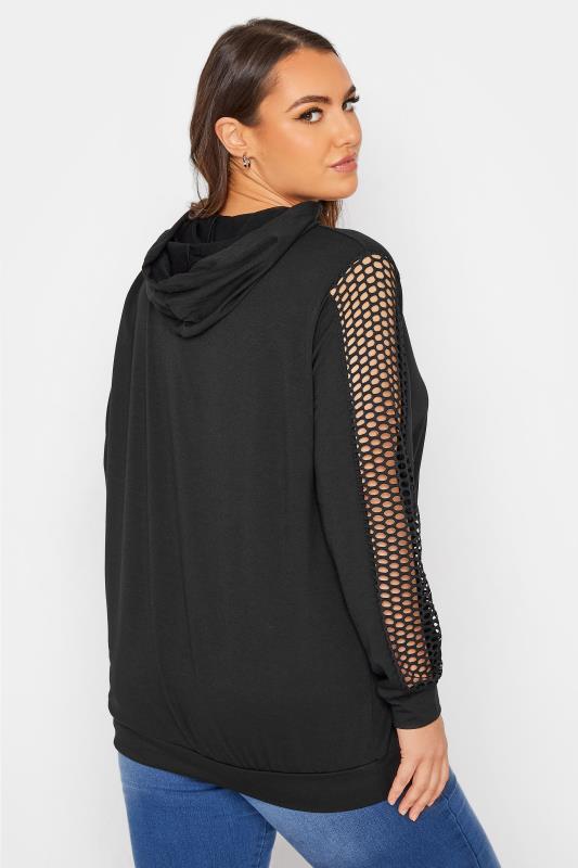 LIMITED COLLECTION Curve Black Fishnet Sleeve Hoodie 3