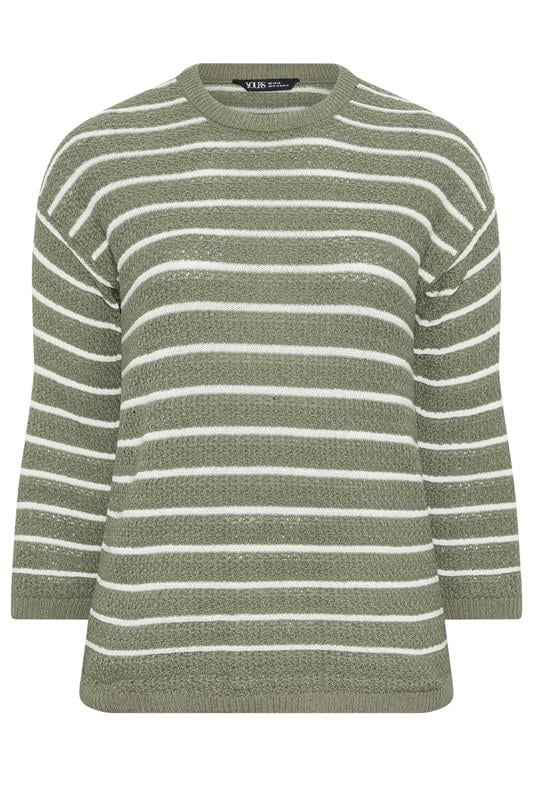 YOURS Plus Size Green Stripe Knitted Jumper | Yours Clothing 5