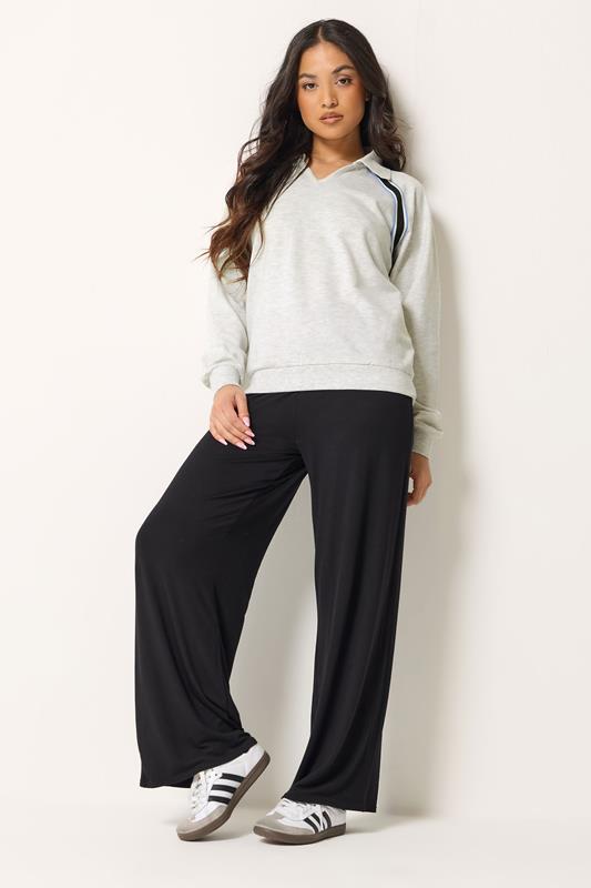PixieGirl Petite Grey Marl Stripe Collar Sweatshirt | PixieGirl 1