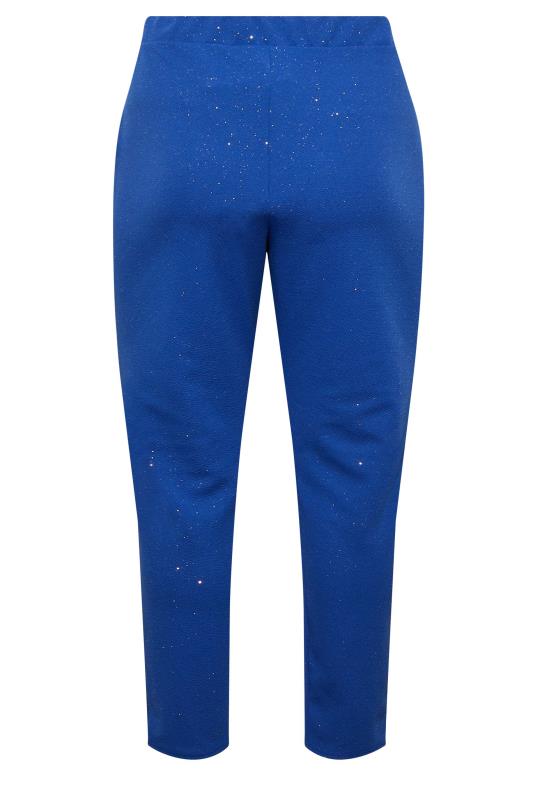 LIMITED COLLECTION Plus Size Cobalt Blue Glitter Split Hem Tapered Trousers | Yours Clothing 6