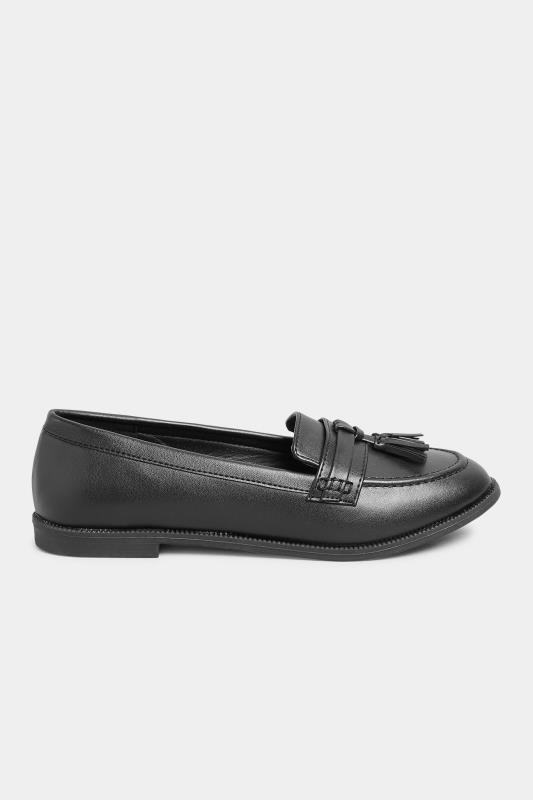 Black Faux Leather Tassel Loafers In Standard D Fit | PixieGirl 3