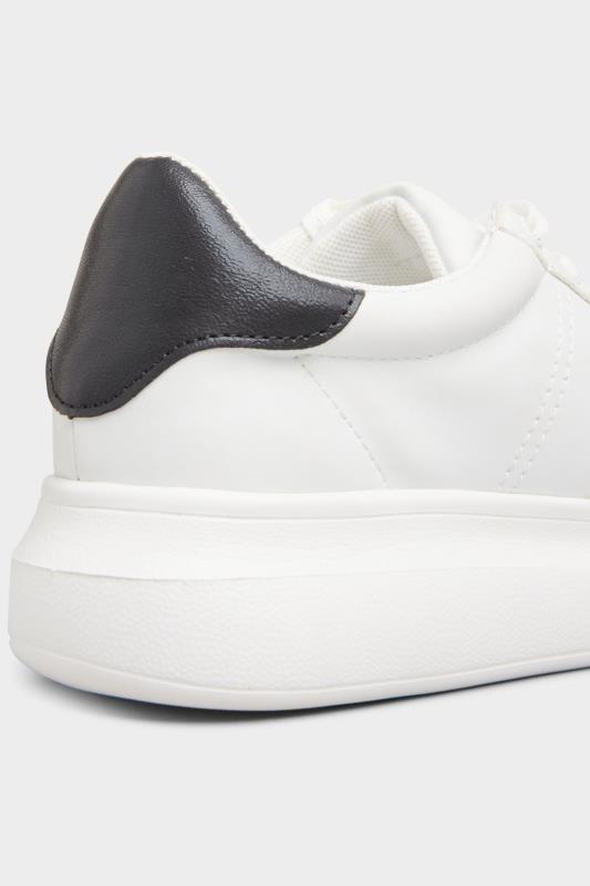 LIMITED COLLECTION White & Black Vegan Faux Leather Platform Trainers In Wide E Fit 6
