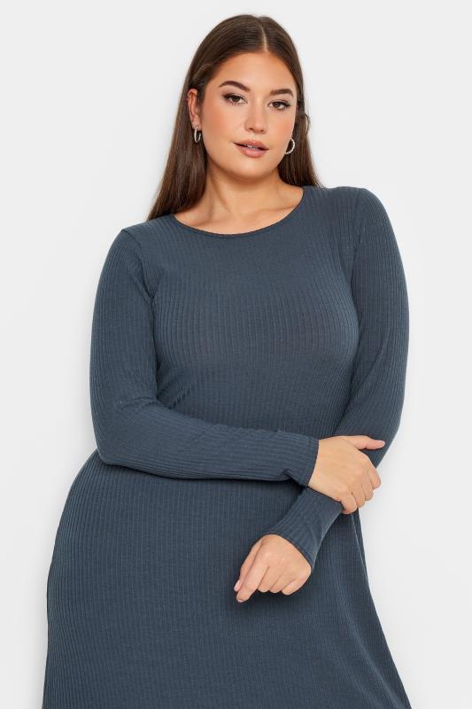 YOURS Plus Size Grey Ribbed Maxi Swing Dress | Yours Clothing  4