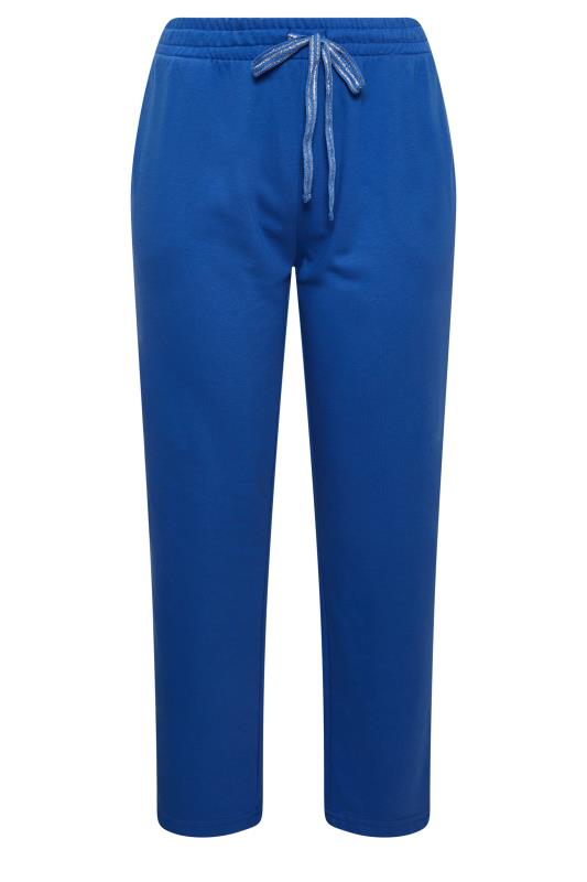 YOURS Plus Size Cobalt Blue Metallic Detail Straight Leg Joggers | Yours Clothing 4