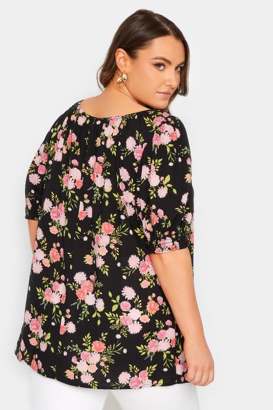 YOURS Plus Size Black Floral Tie Front Gypsy Top | Yours Clothing 3