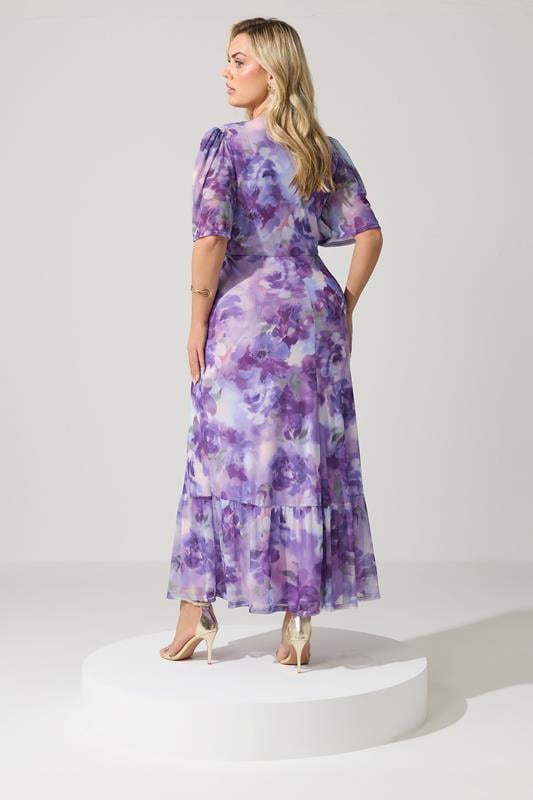 YOURS LONDON Plus Size Purple Floral Wrap Ruffle Hem Dress | Yours Clothing 2
