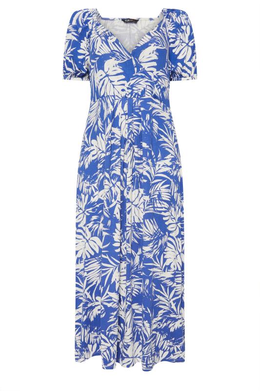 YOURS Plus Size Blue Leaf Print Wrap Dress | Yours Clothing 5
