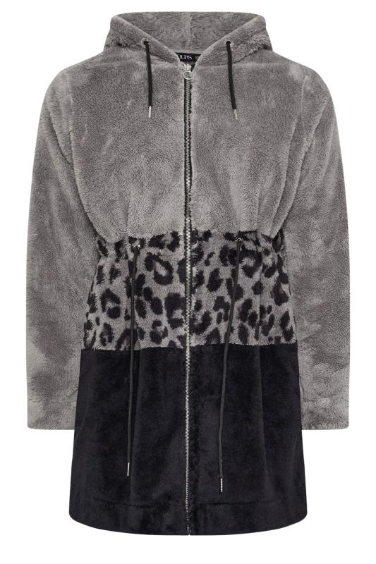 YOURS Plus Size Grey Leopard Print Colour Block Fleece Jacket | Yours Clothing 5