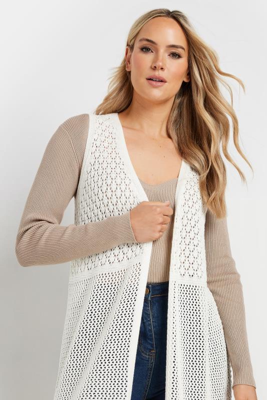 LTS Tall Women's White Crochet Longline Waistcoat | Long Tall Sally 2