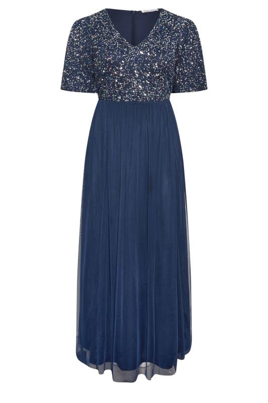 LUXE Plus Size Navy Blue Embellished Maxi Dress | Yours Clothing 5