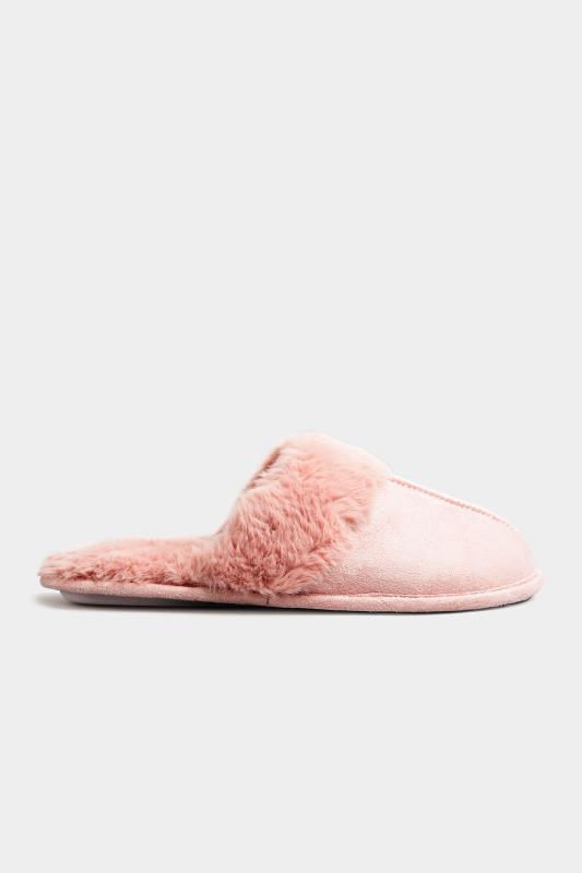 LTS Pink Fur Cuff Mule Slippers In Standard D Fit | Long Tall Sally 3