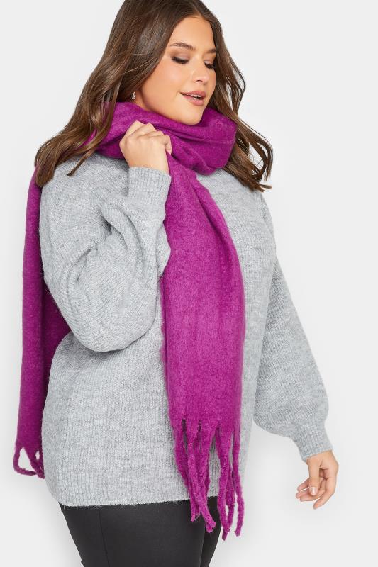 Plum Purple Super Soft Chunky Tassel Scarf | Yours Clothing 1