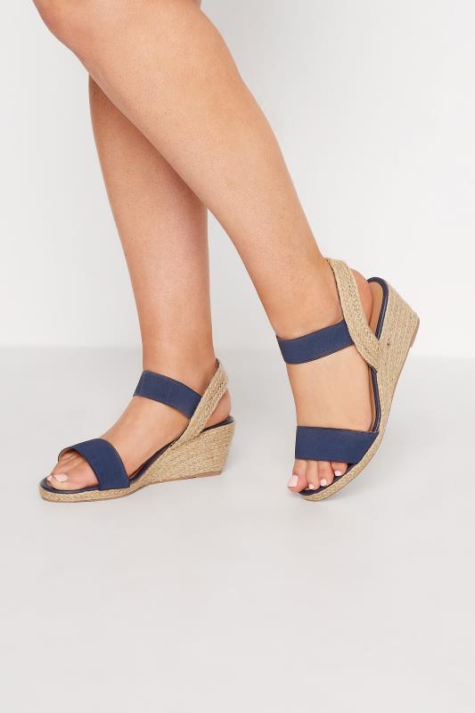 Plus Size  Navy Blue Espadrille Wedge Sandals In Extra Wide EEE Fit