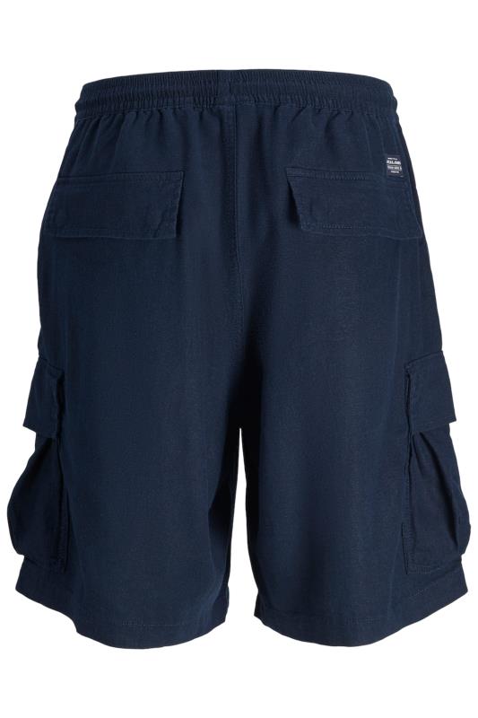 JACK & JONES Big & Tall Navy Blue Linen Look Cargo Shorts | BadRhino  4