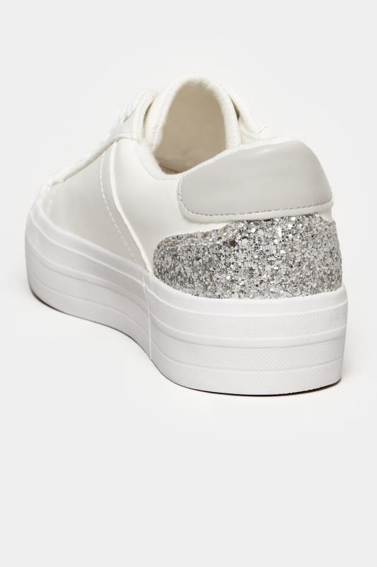 White Glitter Detail Trainers In Wide E Fit | Yours Clothing 4