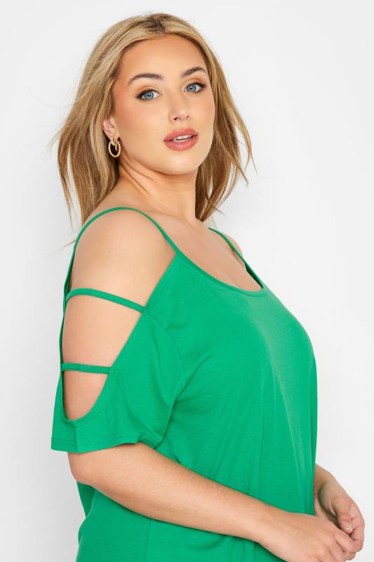Plus Size Green Strappy Cold Shoulder Top | Yours Clothing 4